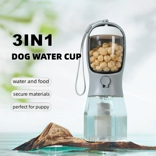 Borraccia Portatile 3 in 1 per Cani – Acqua, Cibo e Sacchetti Igienici Integrati